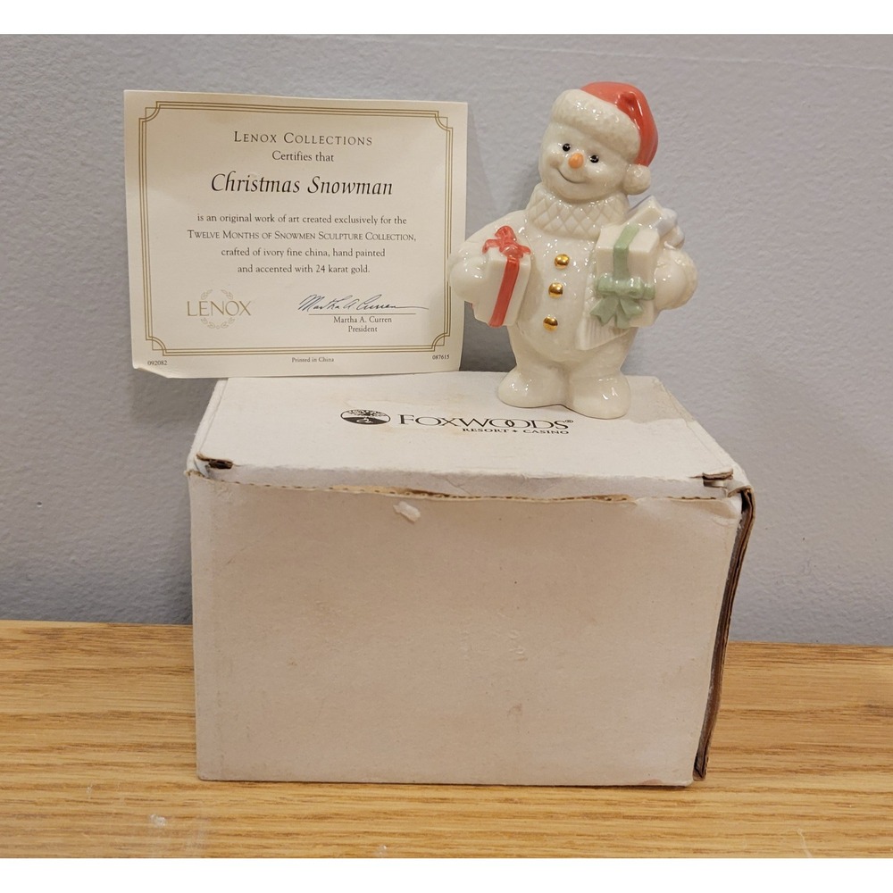 Lenox Christmas Snowman Figurine Foxwoods Casino Limited Edition Ivory Gold COA